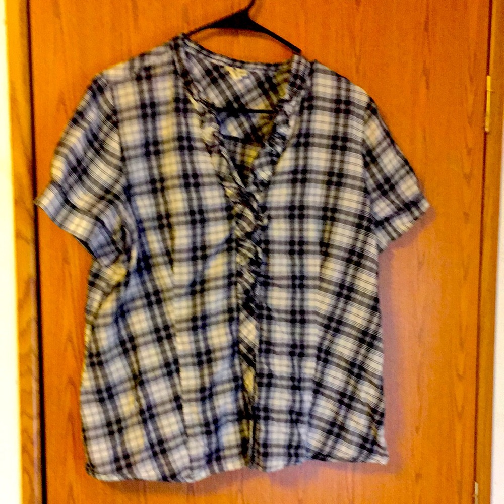 Blue and cream plaid shirt